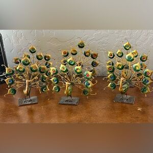 Six Vintage Pier 1 metal wirework peacock place card holders Art Deco inspired